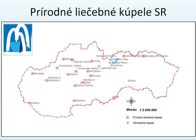 Mapa fungujúcich kúpeľov na území SR